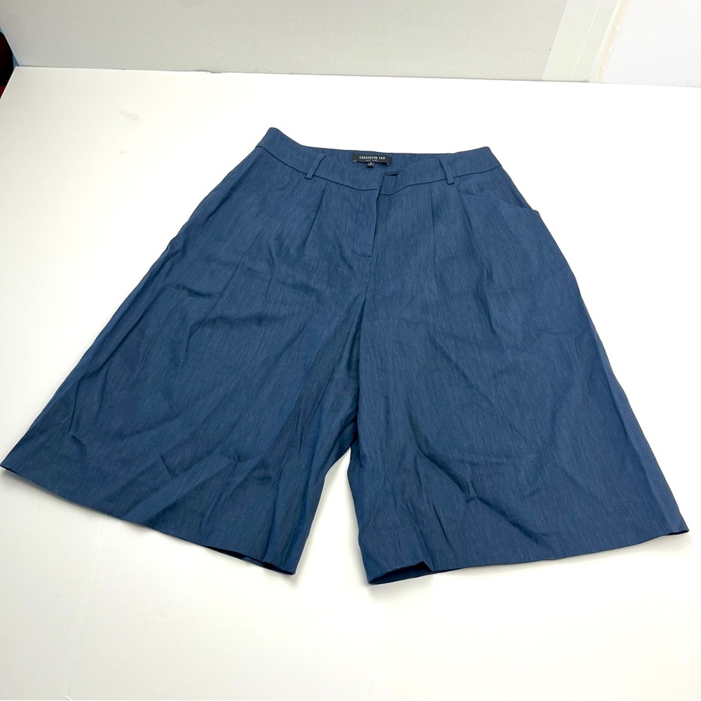 Lafayette148 New York Shorts Coulottes Women 2 Navy Blue Linen Blend Minimalist